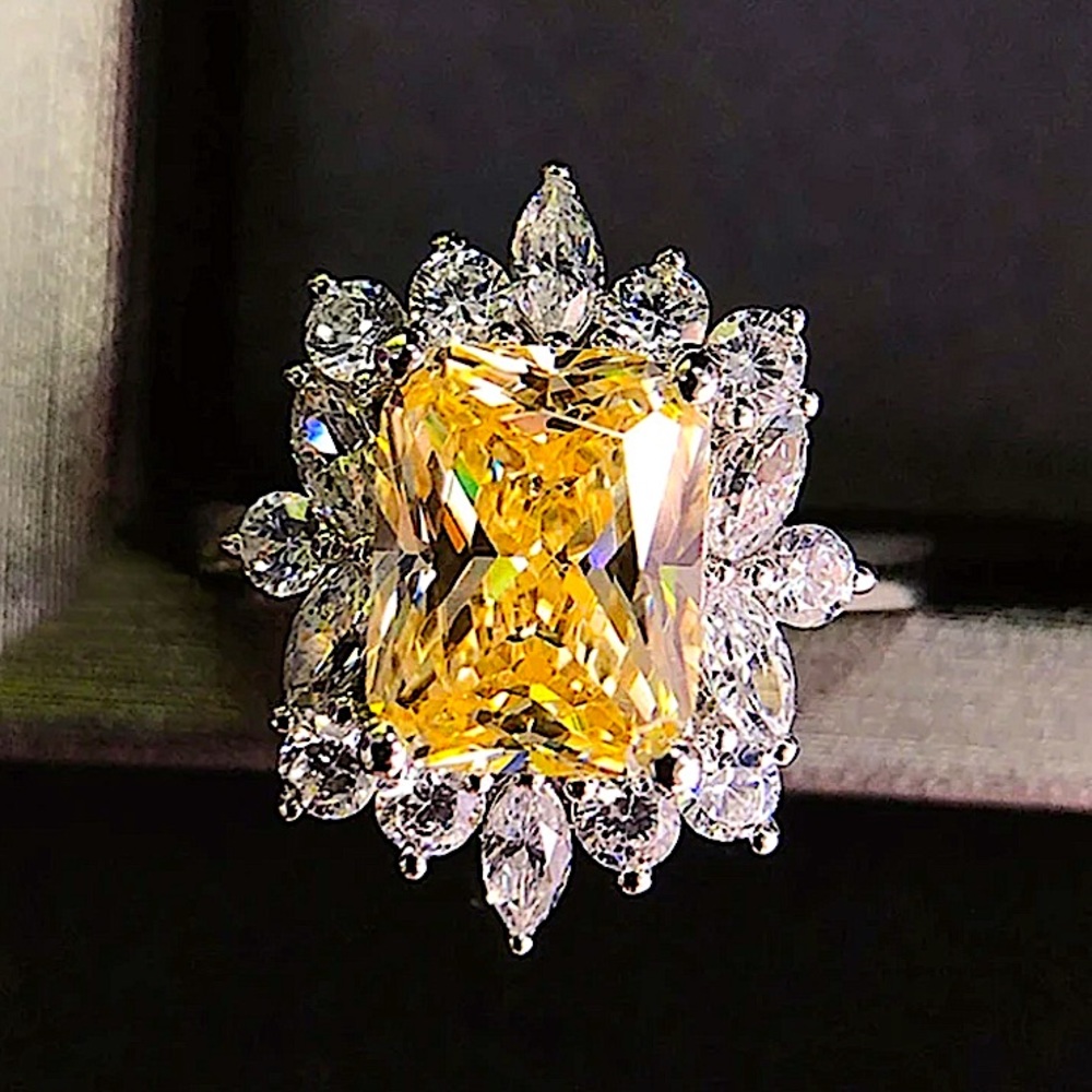Sterling Silver Citrine Charm Cubic Zircon Ring